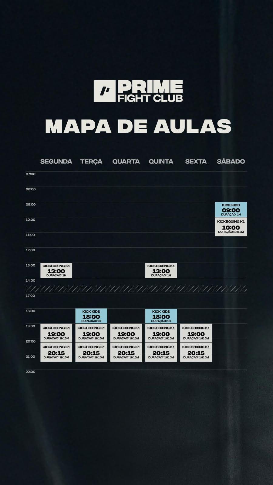 Horários de Treino do Prime Fight Club